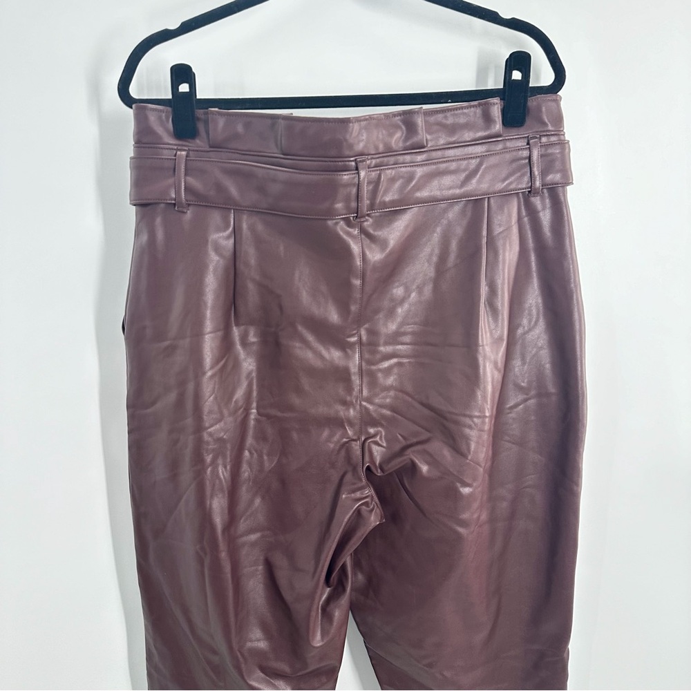 Abercrombie and Fitch Maroon Dark Red Faux Leather Paper Bag Waist Pants - Picture 4 of 9